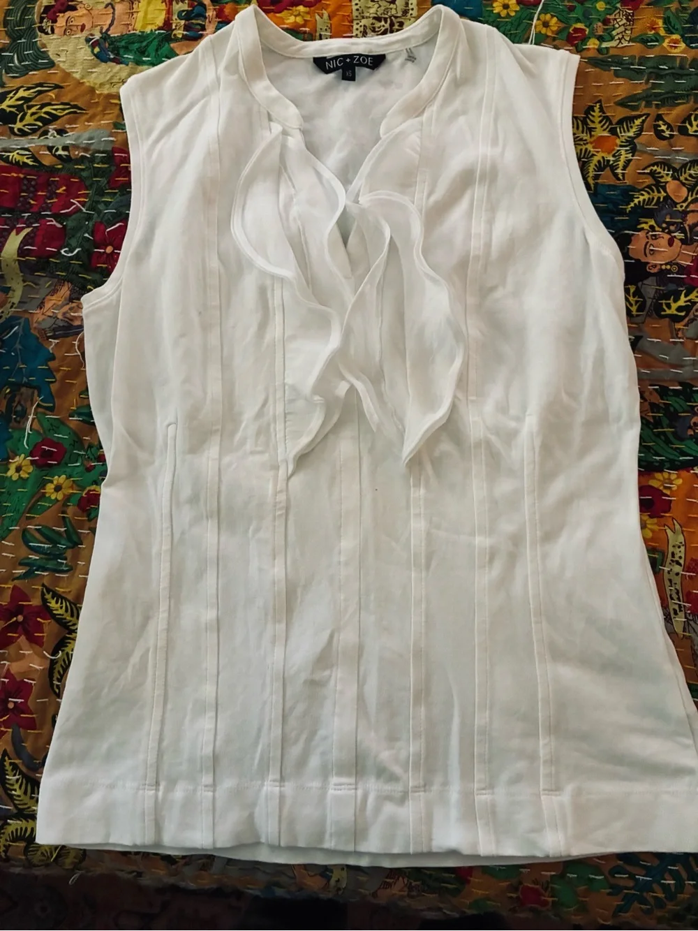 NIC+ZOE White Sleeveless Ruffle-Front Knit Top - Picture 7 of 8